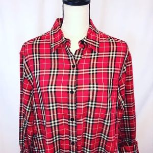 Evan Picone red plaid flannel soft oversized top